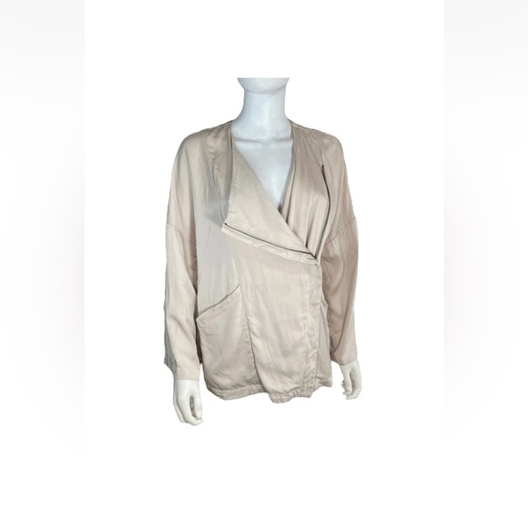 Cupcakes And Cashmere Small Women’s Draped Front Rolled Sleeves Jacket Beige - Picture 1 of 14